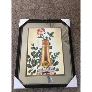 Valentino Inspired Miss Paris Champagne Bottle Floral Mirror Framed Wall Art